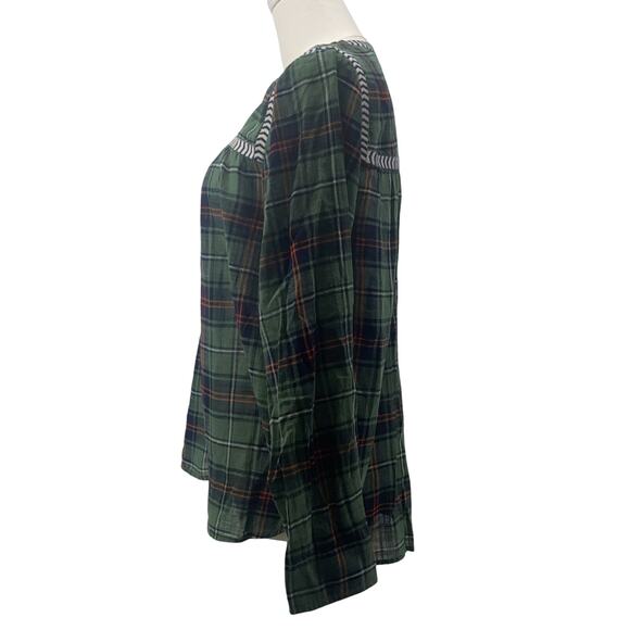 J.Crew Women’s Green Tartan Plaid Embroidered 100% Cotton Boho Blouse Size 6 - Picture 4 of 7